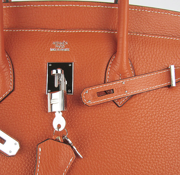 High Quality Fake Hermes 35CM Embossed Veins Leather Bag Orange 6089 - Click Image to Close